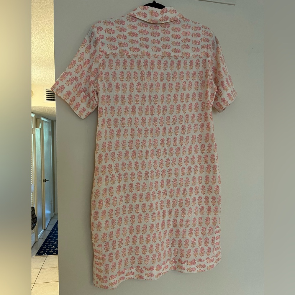 Faherty Taj Dress Women XSmall Linen Floral Shirt Collar Button Pockets - Picture 4 of 4